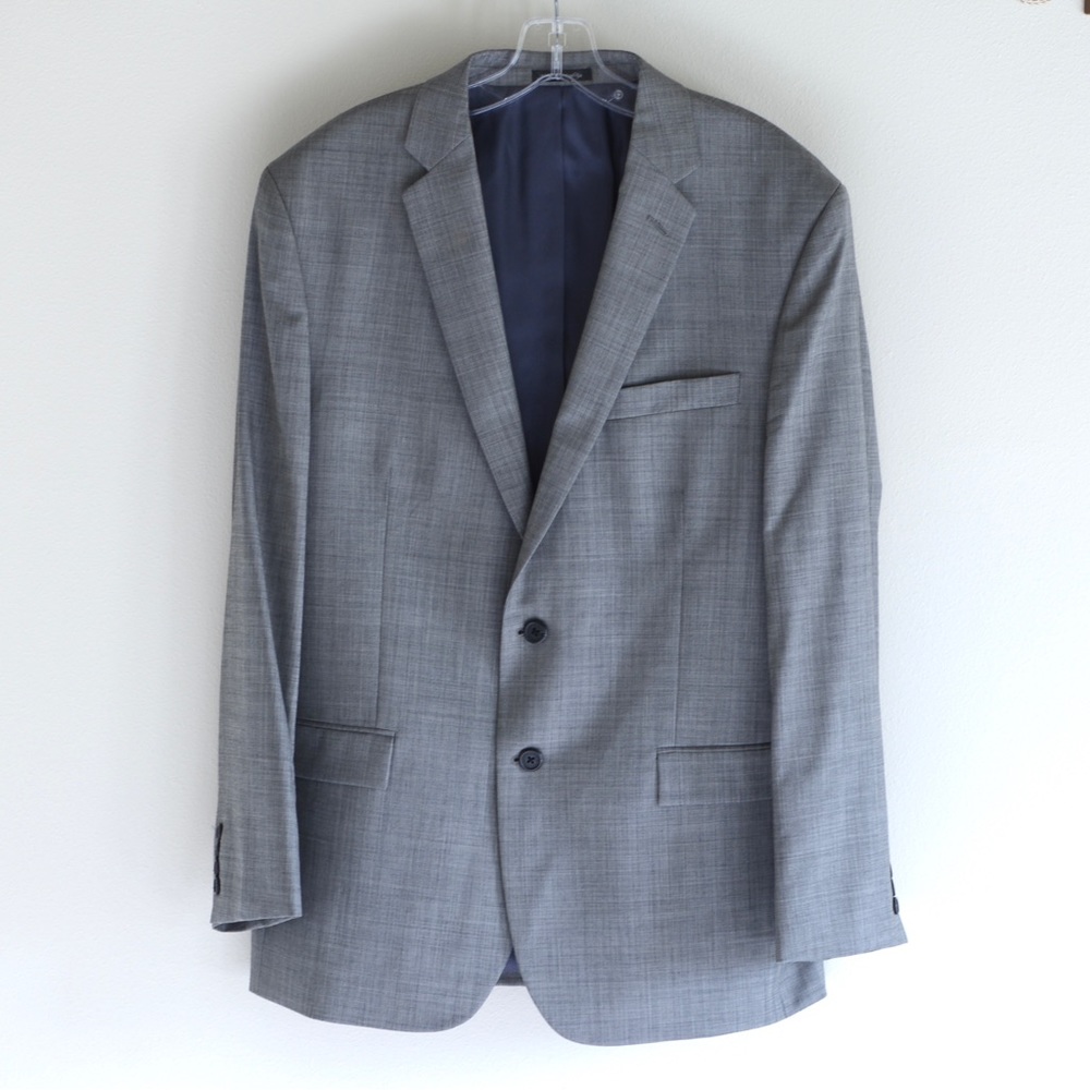Egara Wool Slim Fit Suit Blazer Jacket Wedding Gray Approx. L